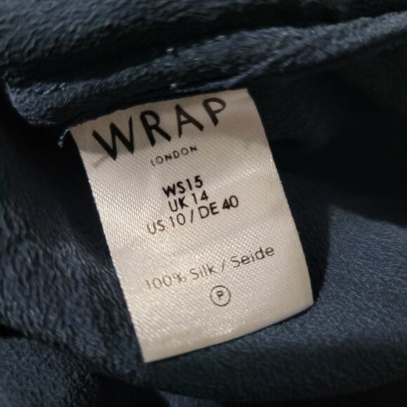 Wrap London Silk Blouse Blue Top Loose Fit Collared Tunic Shirt Muted Neutral 10 - Picture 7 of 16